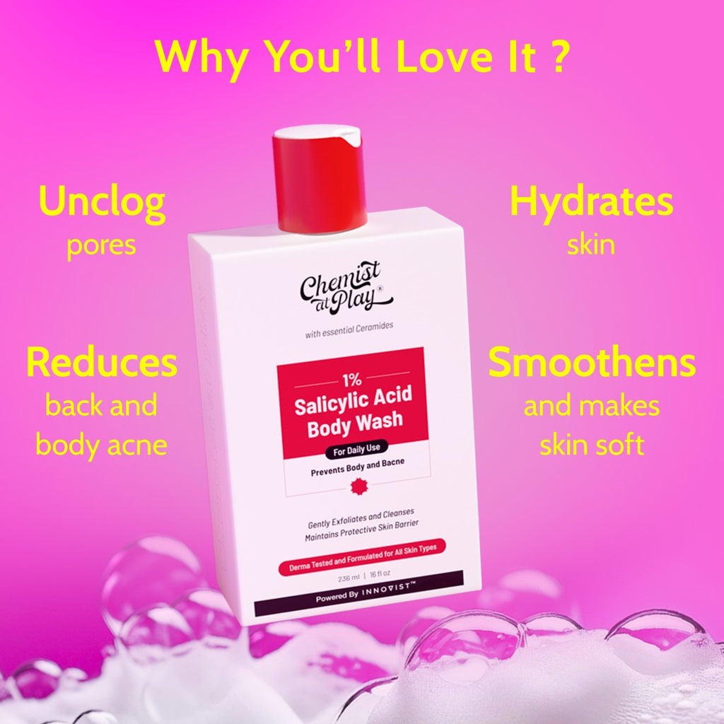 1% Salicylic Acid Body Wash for Acne Control (236 ml) with Loofah