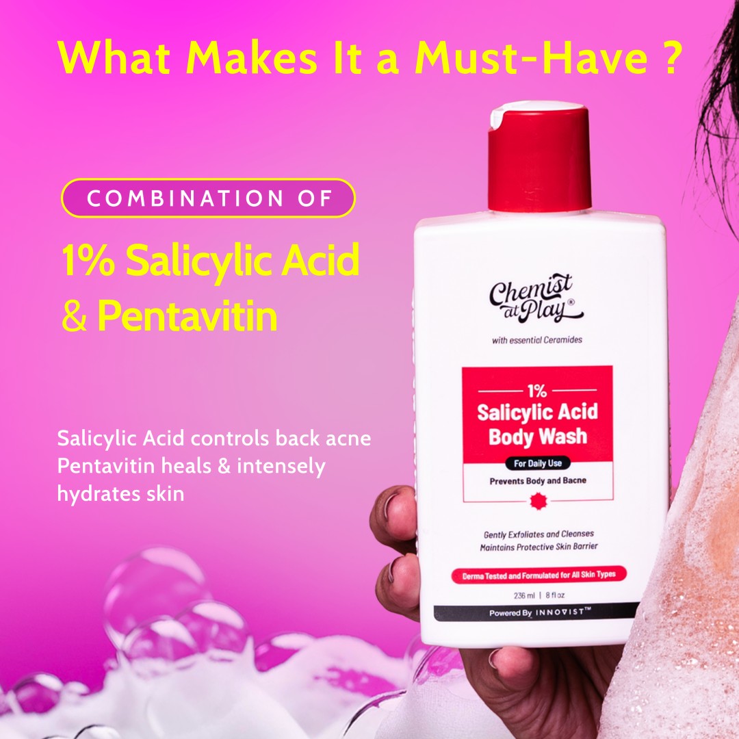 1% Salicylic Acid Body Wash for Acne Control (236 ml) with Loofah