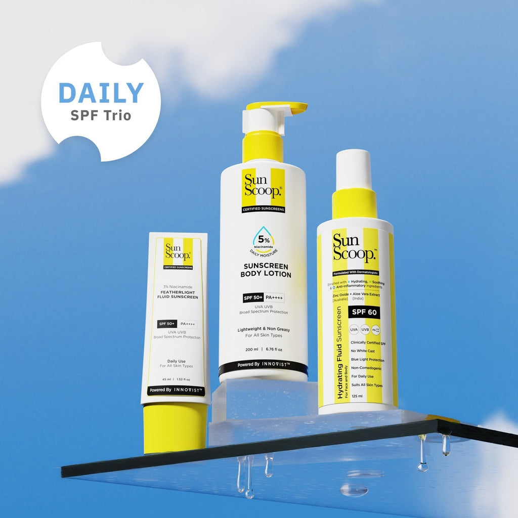 3% Niacinamide Featherlight Fluid Sunscreen (45 ml) + 5% Niacinamide Sunscreen Body Lotion (200 ml) + Hydrating Fluid Sunscreen (200 ml) combo