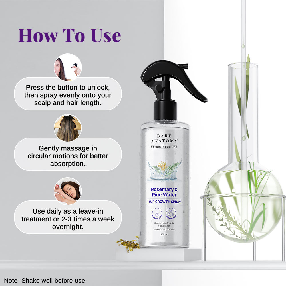 Rosemary & Rice Water Hair Growth Spray - 200 ml | Pack of 2