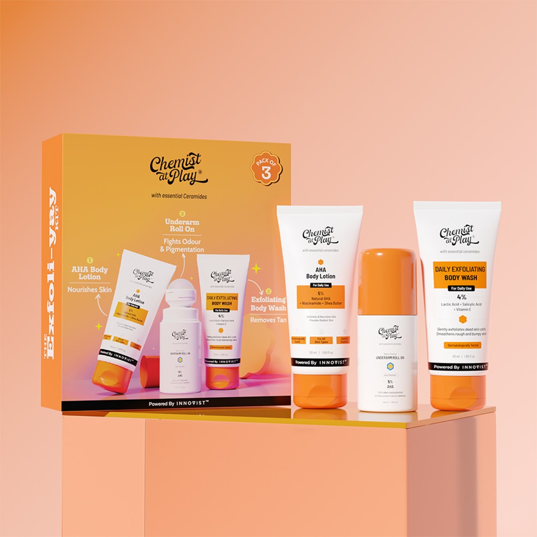 3-Step Body Exfoliating Kit (Exfoliating Body Wash - 50 ml | Underarm Roll On - 40 ml | AHA Body Lotion - 50 ml)