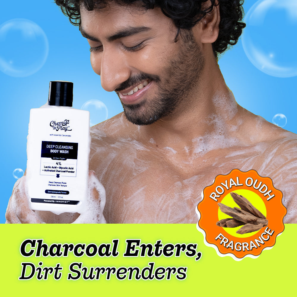 Deep Cleansing Body Wash with Activated Charcoal, Lactic & Glycolic Acid - 236 ml